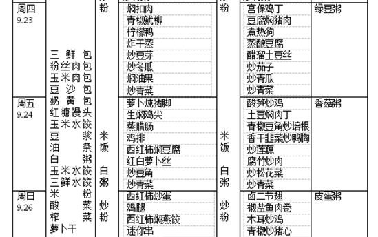 校园食谱：2021年9月22日—26日